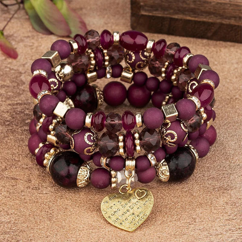 Bohemian Beaded Chain Bracelet Set for Women Tree of Life Charm Elastic Jewelry