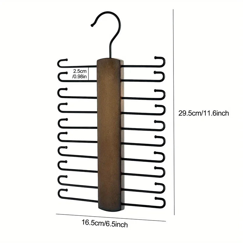 Wooden Tie Storage Rack with 360° Rotation and Anti-Slip Grooves - Space-Saving Closet Organizer