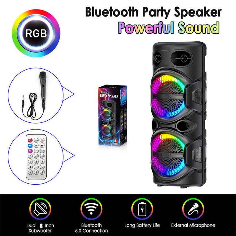 3000W Portable Bluetooth Karaoke Speaker with Dual 8-Inch Subwoofers and RGB Lights