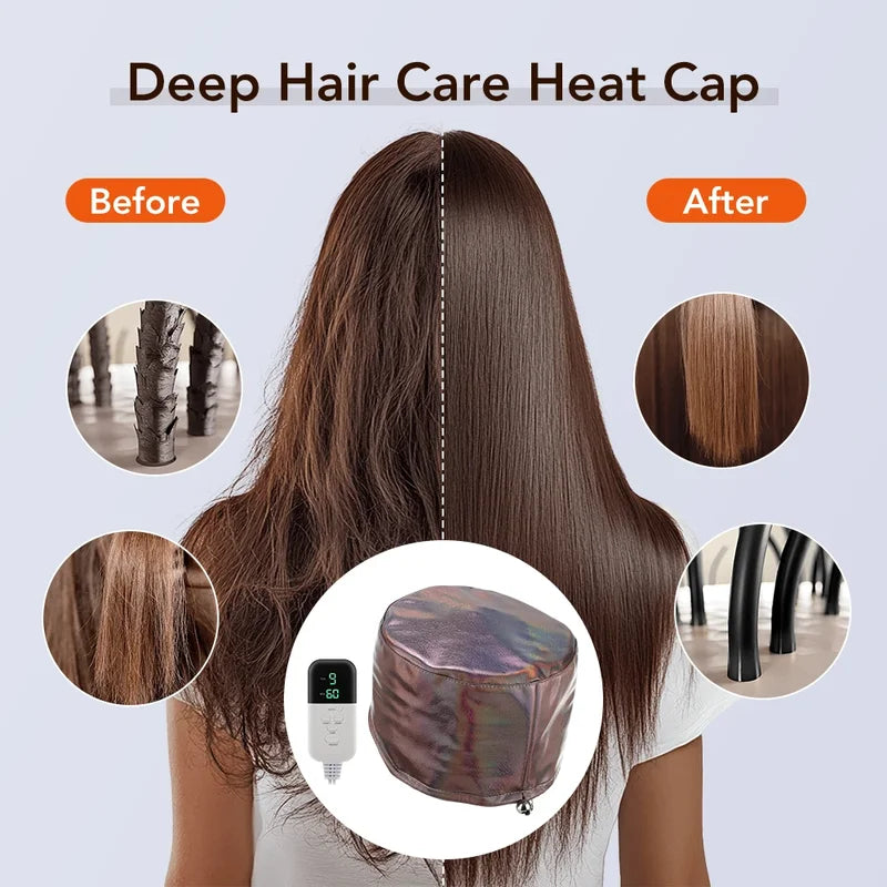 Electric Hair Steamer Cap with Adjustable Temperature & Timer – Waterproof Thermal Heat Cap for Deep Hair Care