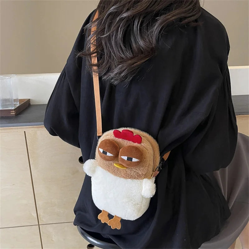 Plush Cartoon Chicken Shoulder Bag - Adjustable Crossbody Purse for Women