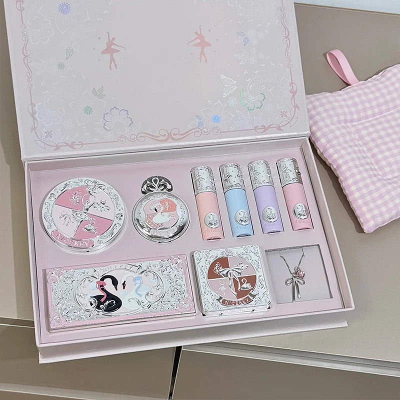 Makeup Kit with Lip Gloss Face Blush Powder Eye Shadow & Contour Palette - Includes Necklace