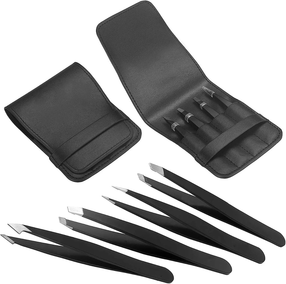 4PCS Stainless Steel Tweezers Set for Eyebrows Facial Hair Ingrown Hair Removal