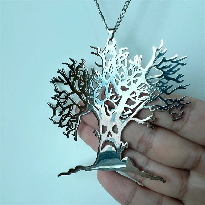 Scary Tree Necklace Gothic Pendant Chain Halloween Jewelry for Men & Women