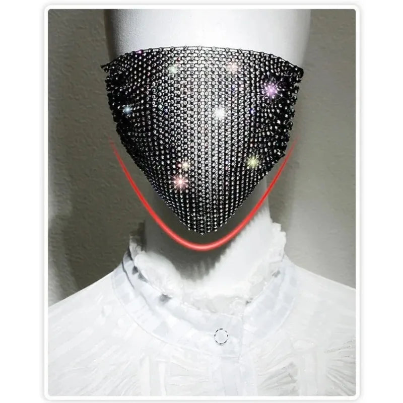 Fashion Rhinestone Face Mask with Elastic Headscarf for Party Halloween Cosplay