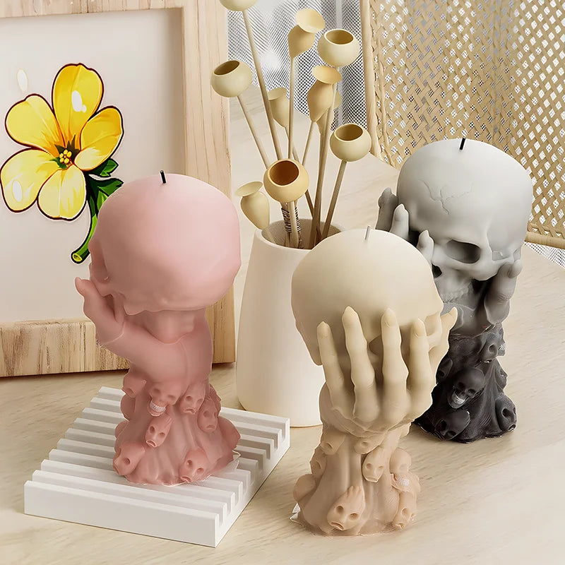 Halloween Skull Candle Silicone Mold Set for Resin & Plaster Crafts