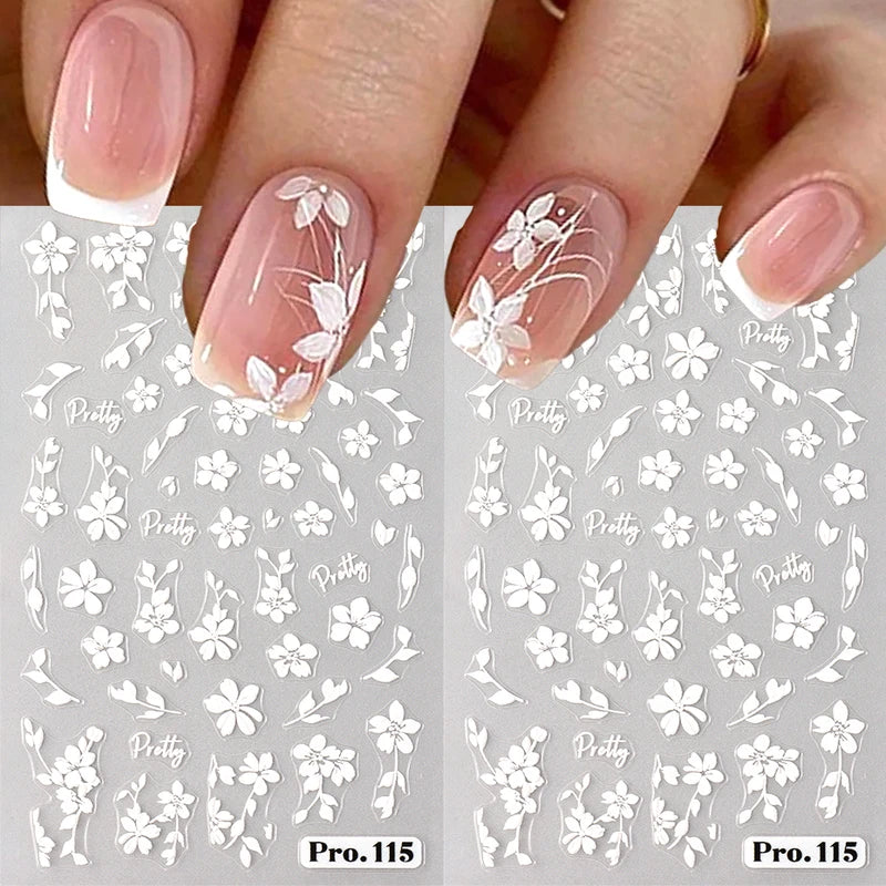 2pcs White 3D Flower Nail Art Stickers Sakura Blooming Floral Self-Adhesive Decor