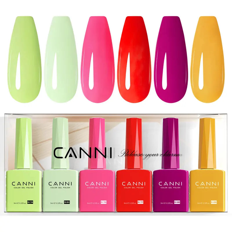 Bright Summer Neon Gel Nail Polish Set - 6 Vibrant High Pigment Colors, 9ml, Soak-Off UV/LED