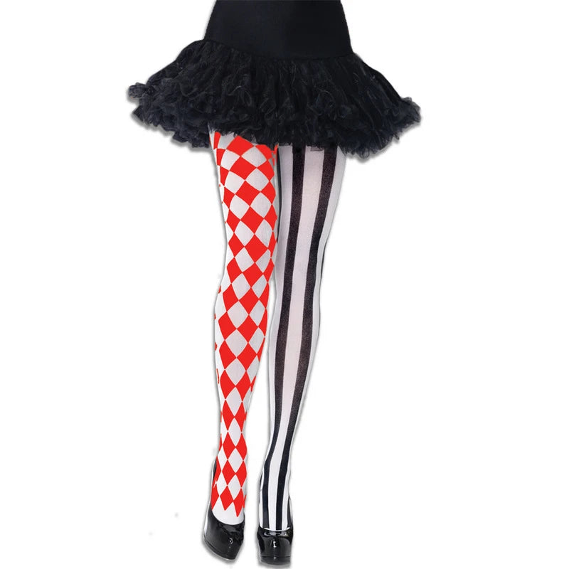 Halloween Cosplay Tights Diamond Stripe Pattern Asymmetric Gothic Stockings