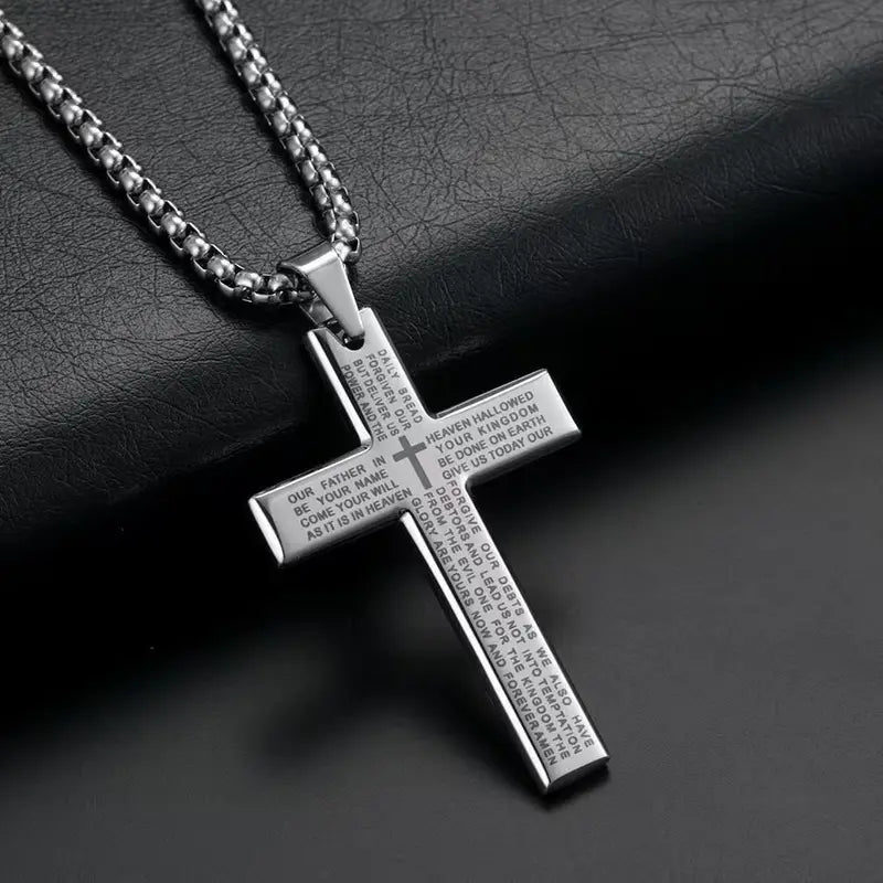Cross Chain Pendant Necklace for Men Women Metal Geometric Punk Gothic Jewelry