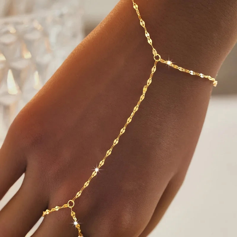 Minimalist Stainless Steel Multi-Layer Finger Ring Bracelet for Women Jewelry