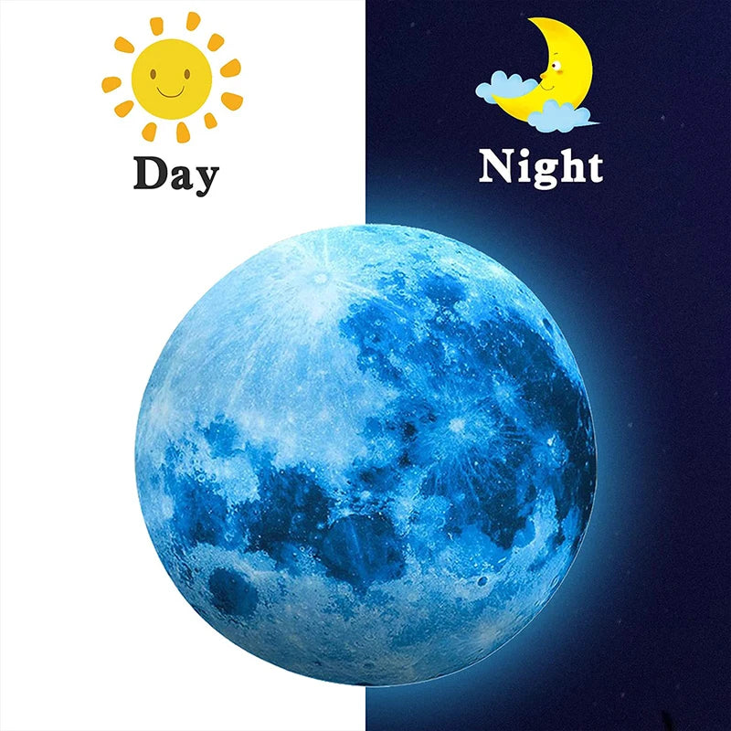 Glow in The Dark Moon Wall Sticker for Kids Baby Room Space Decor - 3D Planet Wall Decal