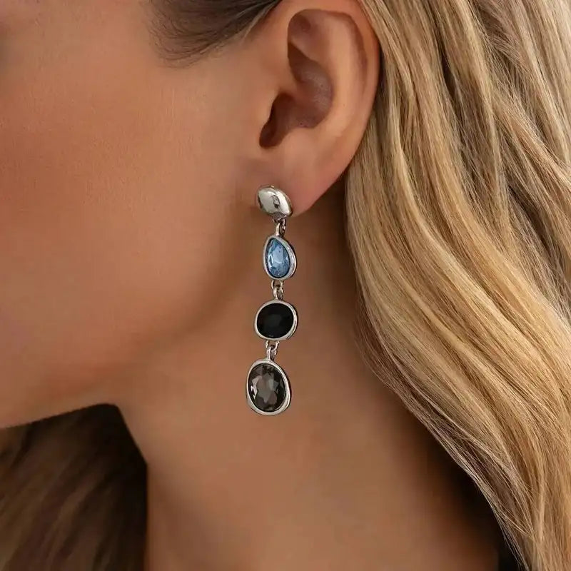 Vintage Silver Geometric Drop Earrings for Women – Trendy Dangle Statement Jewelry