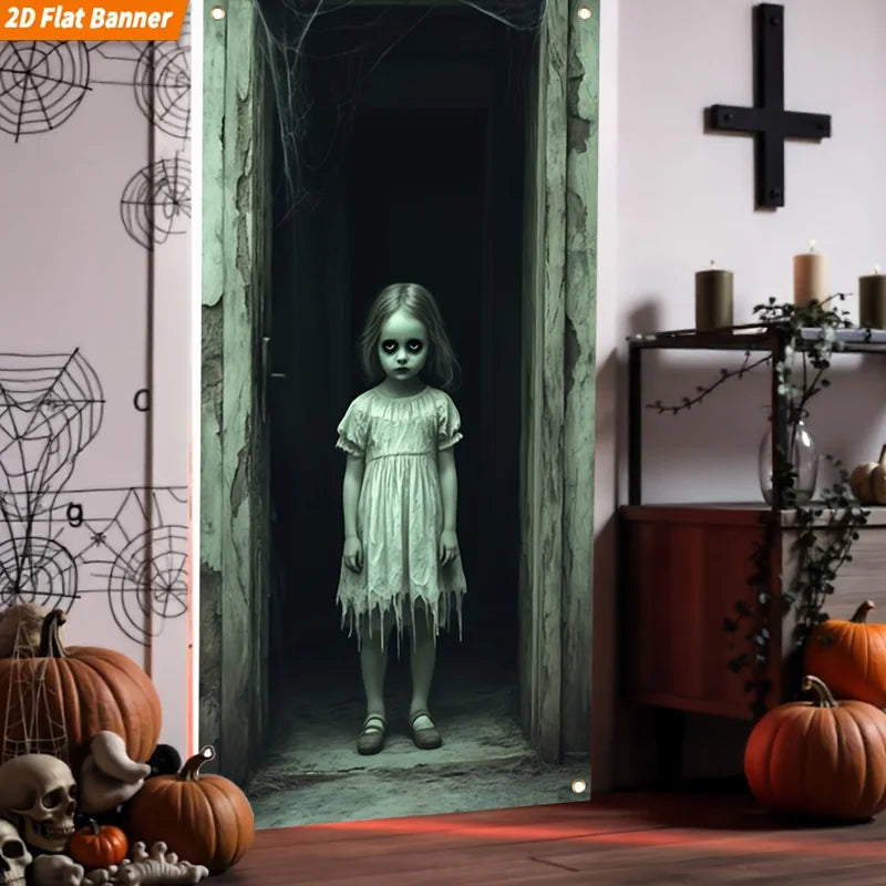 Halloween Ghost Girl Door Banner Flat Banner for Festive Decoration