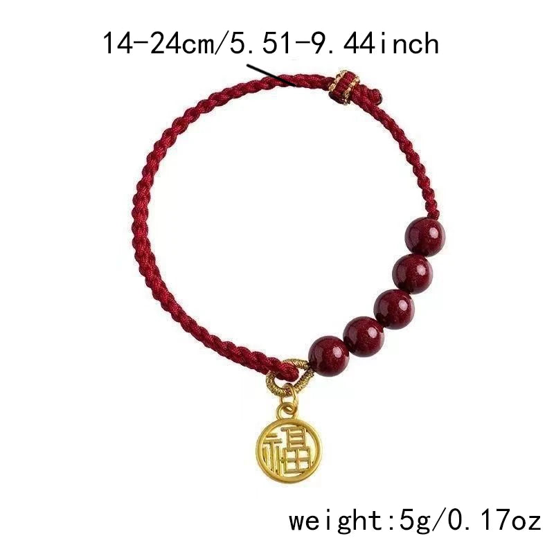 Handwoven Rope Imitation Cinnabar Pendant Bracelet for Women Lucky Red Chinese Knot Jewelry Gift