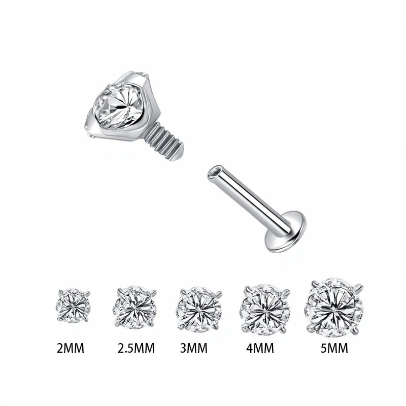 10Pcs Titanium Labret Lip Piercing Body Jewelry with Gem Tops - Multiple Sizes