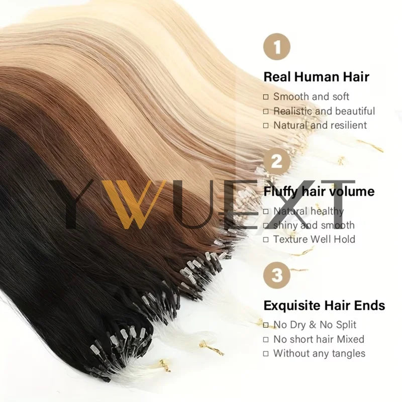 Micro Loop Hair Extensions 12-20 Inch Human Hair Beads Set for Women
