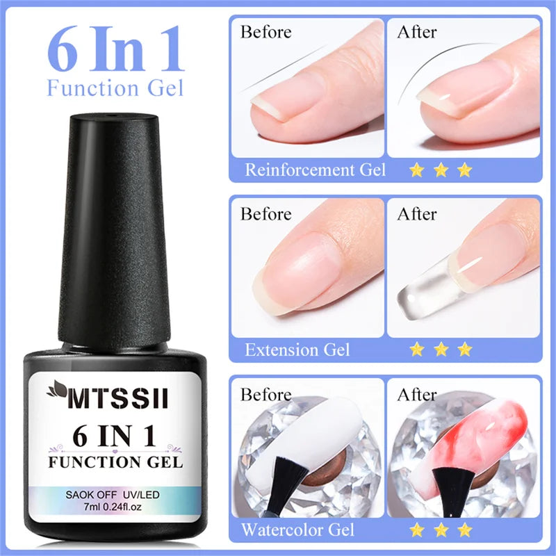 6-in-1 Nail Gel Kit for Acrylic & Extensions, Base & Top Coat, UV Cure