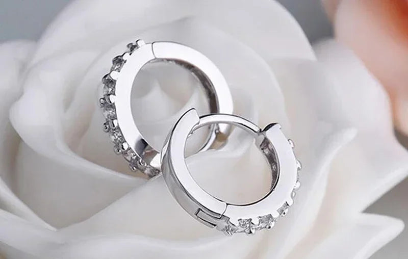 925 Sterling Silver Zircon Hoop Earrings - 10mm Circle Jewelry for Women & Weddings