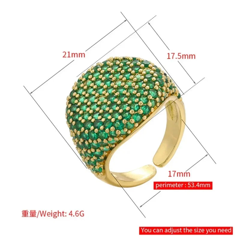 Personality Zircon Wide Opening Stainless Steel Rings for Women Jewelry - Gold & Silver