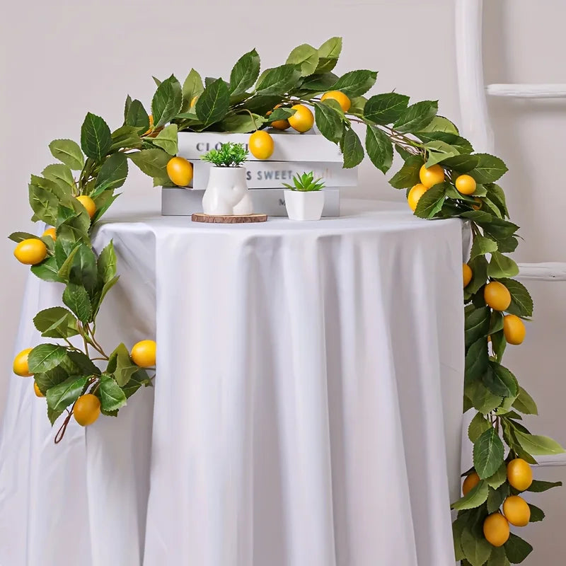 Artificial Lemon Wreath with Green Plants for Home Door Wall Decor - Wedding Party