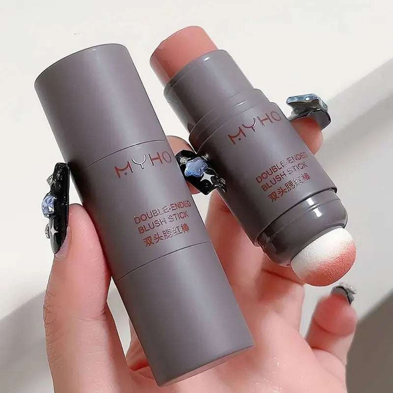 Double-Ended Blush Stick for Natural Long-Lasting Matte Face Makeup