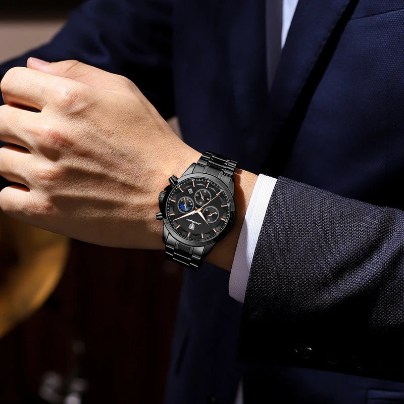 Waterproof Luminous Stainless Steel Men's Chronograph Watch - Business Casual Quartz Wristwatch