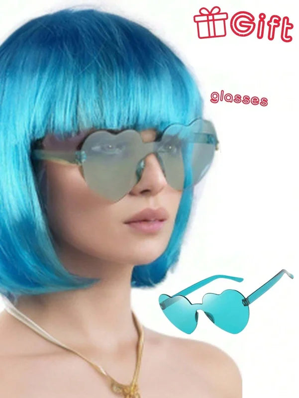 Colorful Short Straight Wig for Halloween Party - Funny & Novelty Accessory with Heart-Shaped Sunglasses