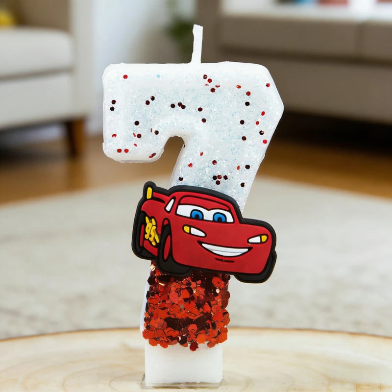 Kids Racing Car Digital Birthday Candle - Lightning McQueen Cake Topper for Kids Party