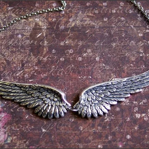 Vintage Angel Wings Feather Necklace with Big Pendant and Chain for Women