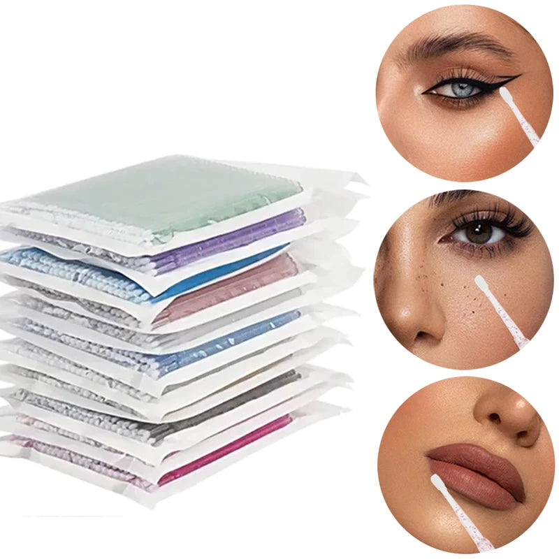 100Pcs Eyelash Cleaning Brushes Micro Cotton Swabs Makeup Remover Tools