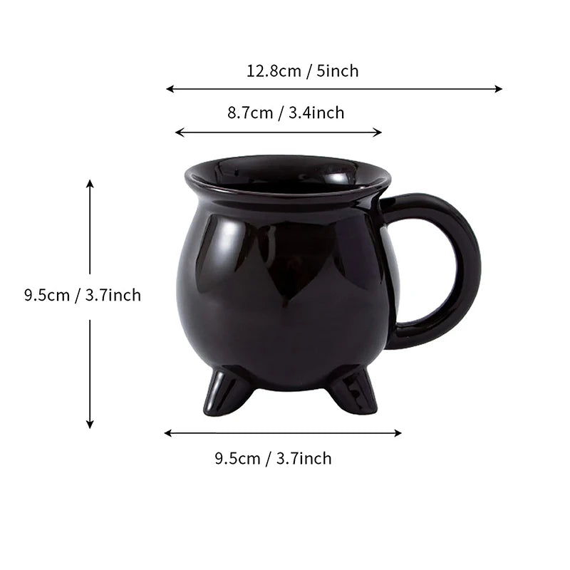 Halloween Witch Cauldron Coffee Mug Black Ceramic Drinkware - 340ml