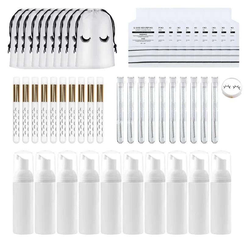 Eyelash Extension Foam Cleanser Set - Makeup Remover with Brush, 25/50 Pieces