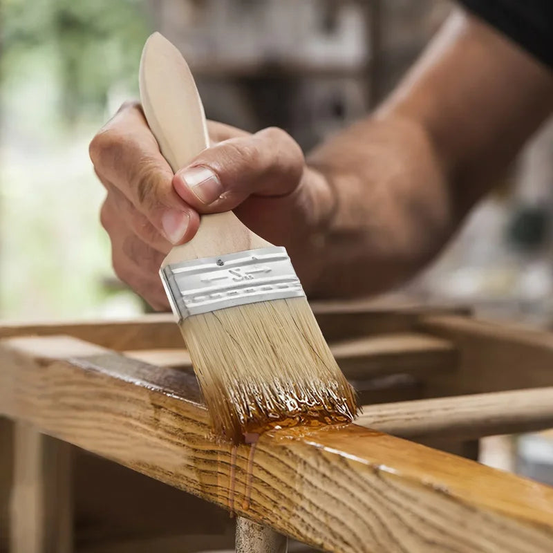 10 Pcs Paint Brush Set with Wooden Handles Fine Bristles Wall Painting Tools