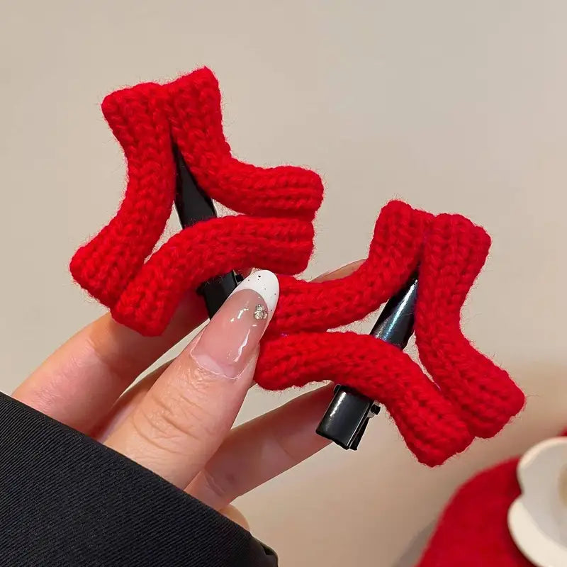 Creative Crochet Hair Clips Set for Women - Red, Gray, Yellow, Gold Variations