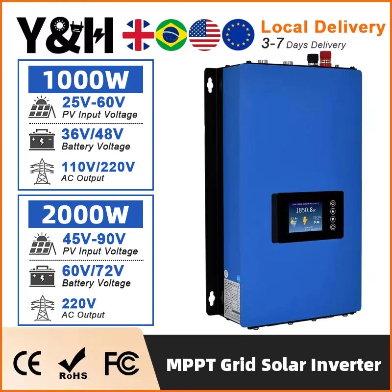 Grid Tie Inverter with Limiter for Solar Panels and Battery Discharge - 1KW/2KW MPPT