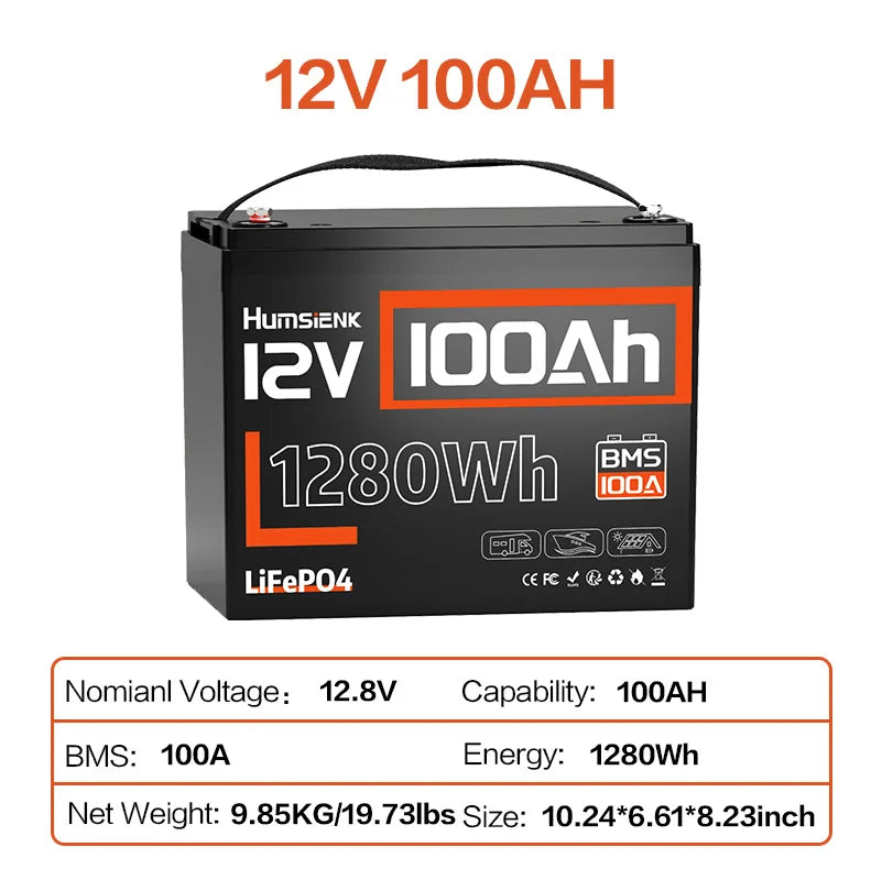 12V 100Ah 150Ah 200Ah 314Ah LiFePO4 Battery with Built-in BMS for RV Solar Energy Storage