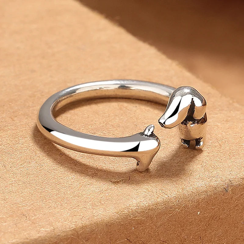 925 Sterling Silver Dog Ring for Women Vintage Jewelry Wedding Engagement Gift