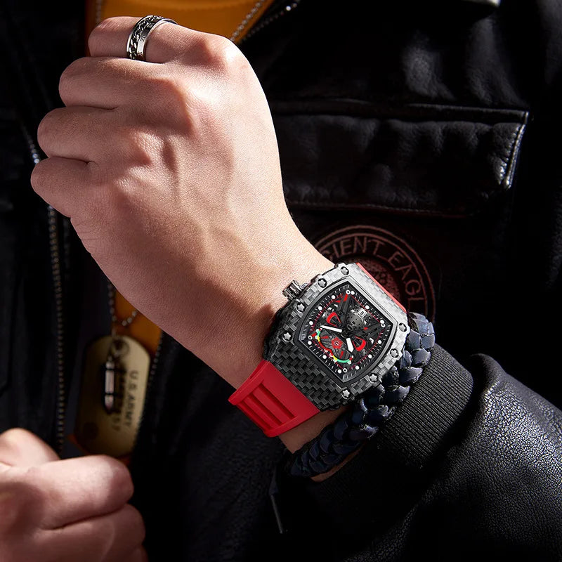 Men's Waterproof Glow Watch with Personalized Silicone Wine Barrel Design
