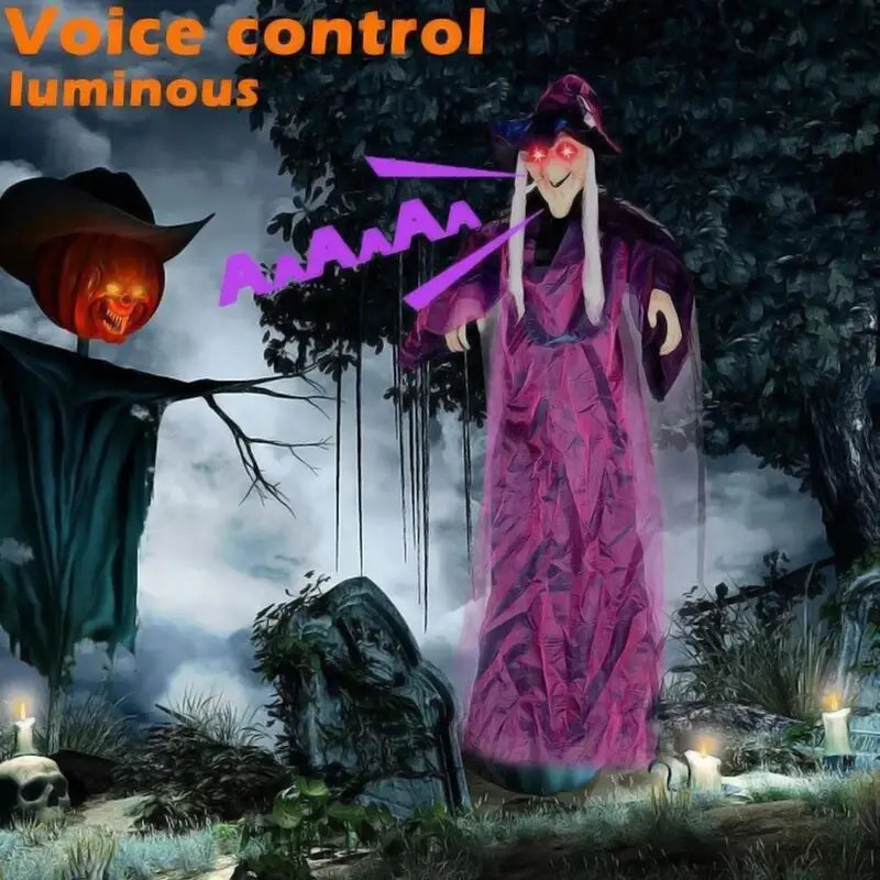 Life Size Talking Witch Halloween Decor - Purple Outdoor Animatronic with Voice Control