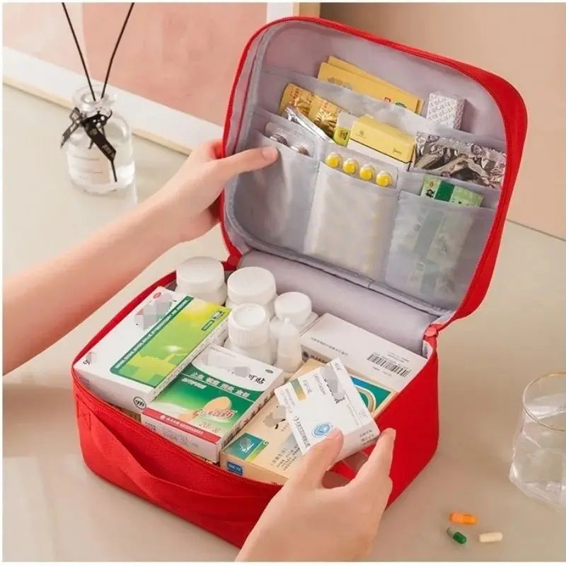 Large Capacity Portable Medicine Bag with Multiple Compartments for Travel and Home Storage