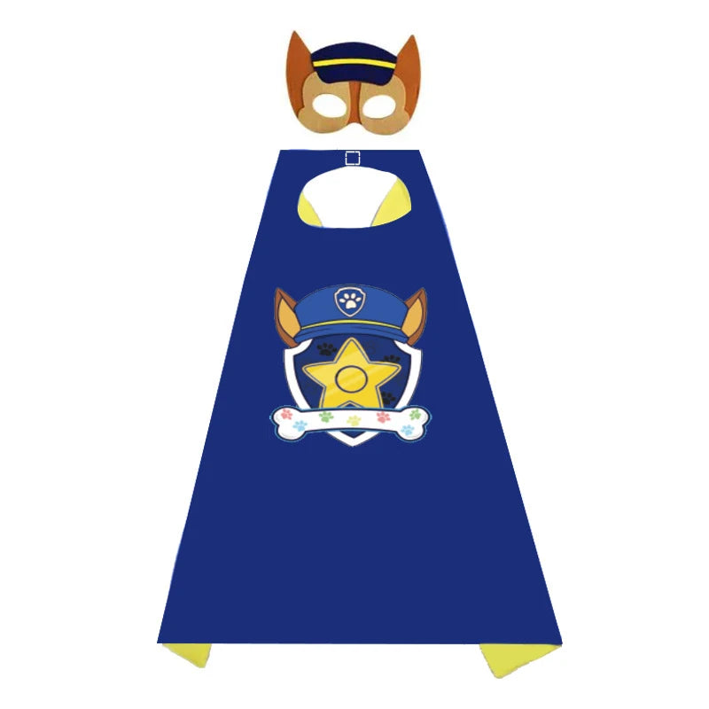 Kids Dog Patrol Cosplay Cape & Eye Mask Set - Satin Costume for Halloween & Play
