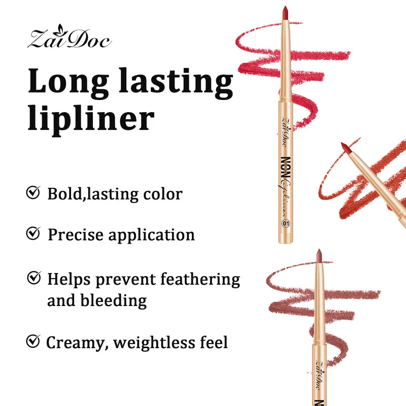 Lip Liner Pencil Set - Long Lasting Waterproof Smudge Proof Natural Finish 3 Colors