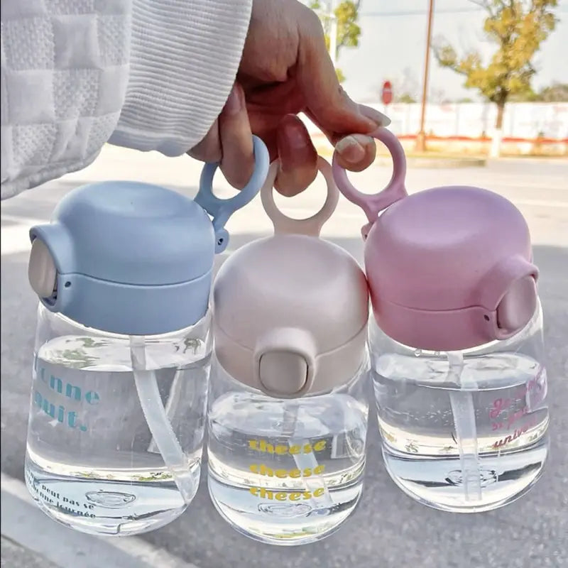 Kids Leak-Proof 400ml Cartoon Sippy Cup with Straw - Lightweight Plastic Water Bottle for Toddlers