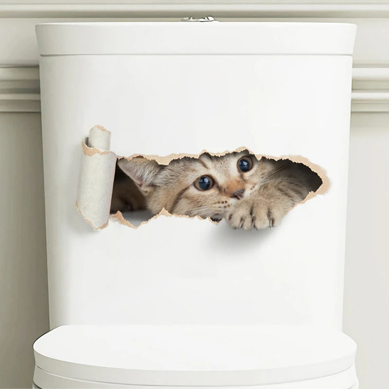 Peeping Cat Toilet Seat Sticker - Waterproof 3D Effect Bathroom Decor