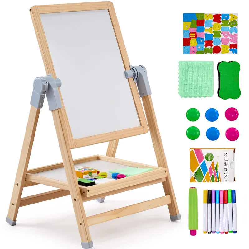 Children's Magnetic Drawing Board Easel with Painting Accessories - Double-Sided Kids Art Set, Adjustable Height