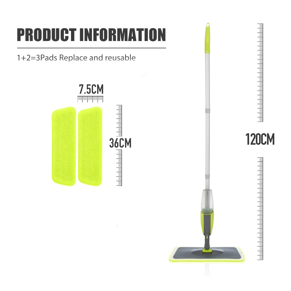 Spray Floor Mop with Reusable Microfiber Pads 360° Handle for Home & Kitchen Cleaning