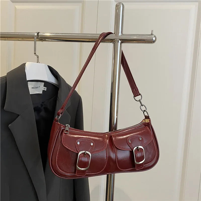 PU Leather Women's Shoulder Bag Small Double Pocket Crossbody Purse