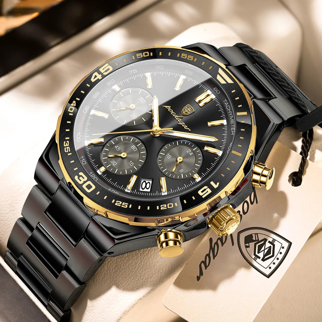 Men's Waterproof Luminous Quartz Sport Watch with Chronograph and Date