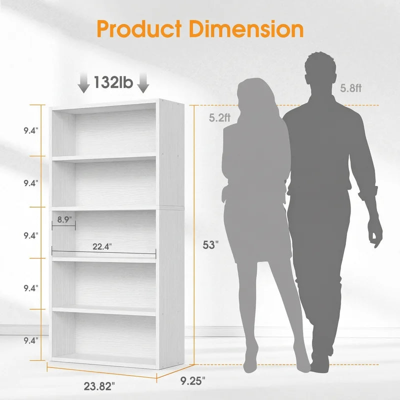5-Tier Wooden Bookshelf Bookcase Stand - Adjustable Storage & Open Shelves